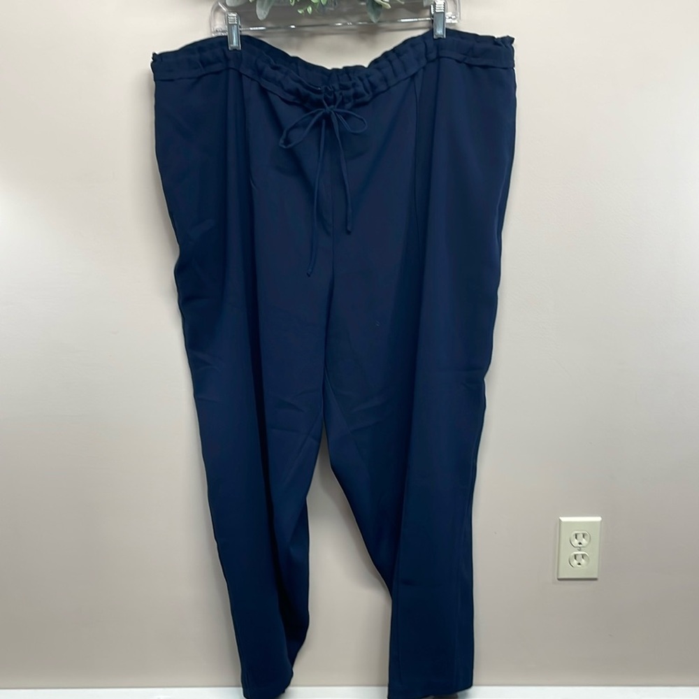 NWT Eloquii Elastic Drawstring Waist Navy Dress Pants 22